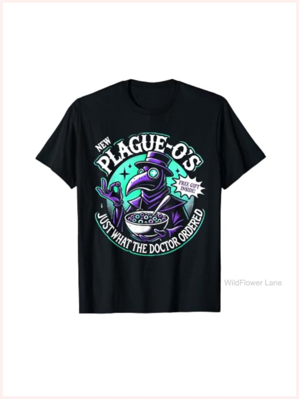Plague Doctor Cereal Parody Gothic Graphic Tee Short Sleeve